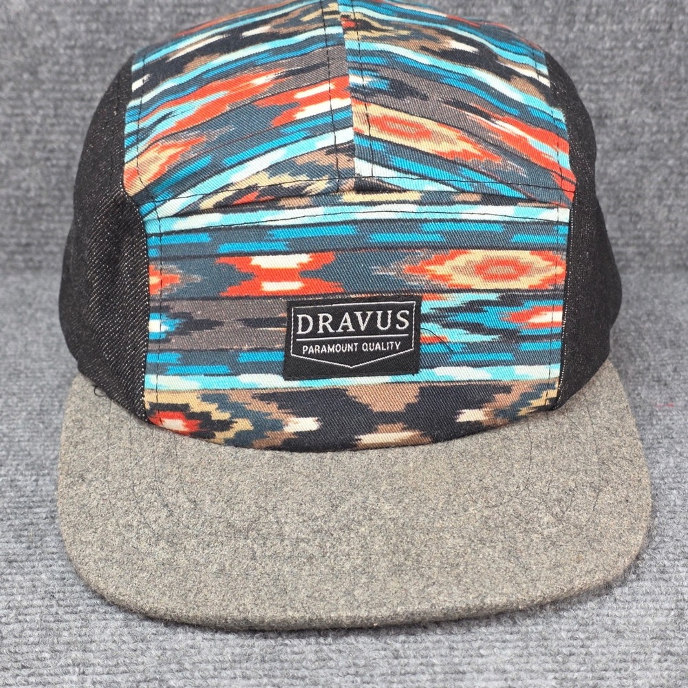Dravus‎ 5 Panel Hat Strapback Mens OSFA Tribal Aztec Print Wool Suede Bill Skate